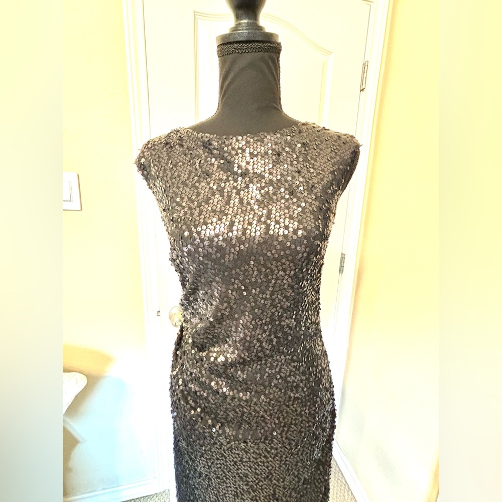 NWT David Meister dress 6 medium Sequin open back black dress cocktail LBD Vegas - Picture 16 of 16